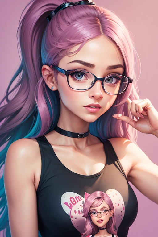 Digital Painting, 8k, cartoon of a woman with glasses and a white tank top, girl with glasses, vector style drawing, detailed illustration portrait, cartoon portrait, cartoon style illustration, Portrait Illustration, digital illustration portrait, in digital illustration style, with glasses, half-length portrait, vector drawing, close up face female portrait, character portrait of mine, ariana grande portrait, in cartoon style
