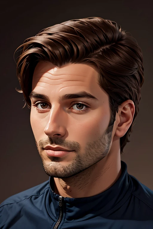 three quarter view face, male, 30 years old, dark brown hair