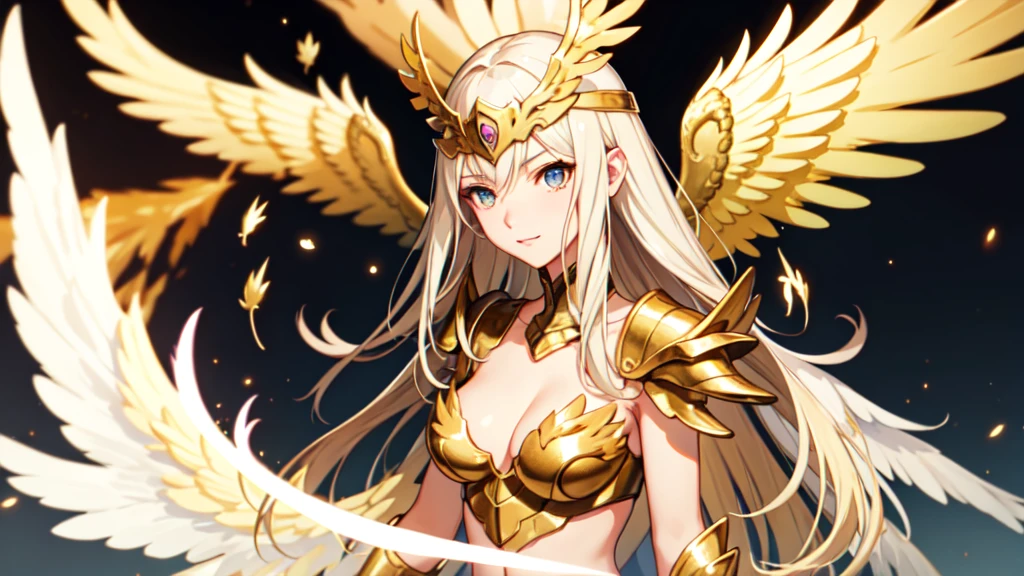 ((best quality)), ((masterpiece)), (detailed), Perfect face,Close-up of a woman wearing a golden costume with wings, Angel golden armor, The majestic angel, angel knight girl, Final Fantasy Tactics Characters, Mysterious Atlantean Valkyrie, as a Mysterious Valkyrie, Seraph, Maple Leaf Story Character Art, With fiery golden wings, Golden Wings, April Rendering, Mysterious Valkyrie, Close-up of a woman wearing a golden costume with wings, Concept art inspired by PwC, pixiv, Baroque, Angel golden armor, The majestic angel, angel knight girl, Final Fantasy Tactics Characters, Mysterious Atlantean Valkyrie, as a Mysterious Valkyrie, Seraph, Maple Leaf Story Character Art, With fiery golden wings, Golden Wings, Battle with the orcs