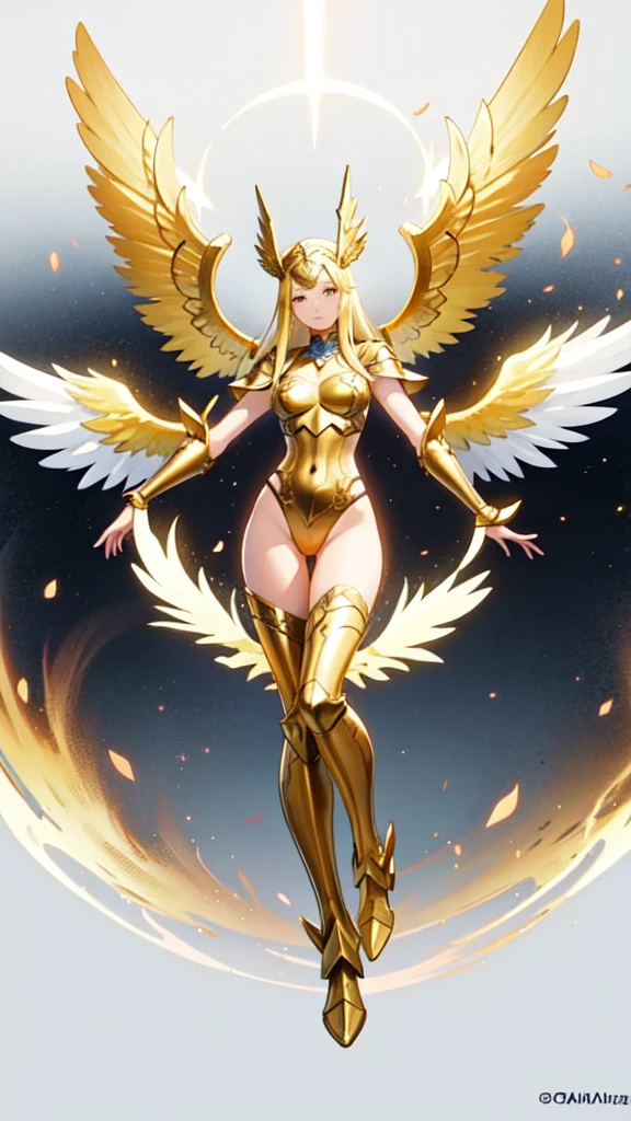 ((best quality)), ((masterpiece)), (detailed), Perfect face，Close-up of a woman wearing a golden costume with wings, Angel golden armor, The majestic angel, angel knight girl, Final Fantasy Tactics Characters, Mysterious Atlantean Valkyrie, as a Mysterious Valkyrie, Seraph, Maple Leaf Story Character Art, With fiery golden wings, Golden Wings, April Rendering, Mysterious Valkyrie, Close-up of a woman wearing a golden costume with wings, Concept art inspired by PwC, pixiv, Baroque, Angel golden armor, The majestic angel, angel knight girl, Final Fantasy Tactics Characters, Mysterious Atlantean Valkyrie, as a Mysterious Valkyrie, Seraph, Maple Leaf Story Character Art, With fiery golden wings, Golden Wings, Battle with the orcs