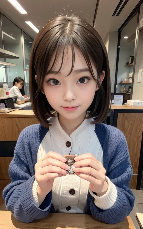 cute 21 year old japanese、Please generate an image of a woman giving a special Sea Art chocolate for Valentine's Day.。Women are using the technology of the future、Beautiful sea design generated by AI is drawn on chocolate。In her hands are the tools to create art.、Cacao fruits and dessert ingredients are placed around it.。The woman is smiling、We are proud of our special handmade chocolates。super detail face、pay attention to details、double eyelid、beautiful thin nose、sharp focus:1.2、Beautiful woman:1.4、(light brown hair,short hair、),pure white skin、highest quality、masterpiece、ultra high resolution、(Photoreal:1.4)、Highly detailed and professional lighting、nice smile、show your whole body、cute fall clothes、