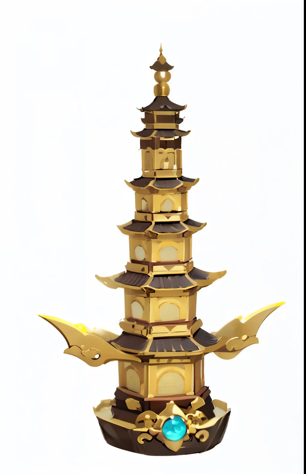 Direct vision, high quality, Detailed depiction，Clear structure,，gold的塔，pagoda，玲珑pagoda，gold