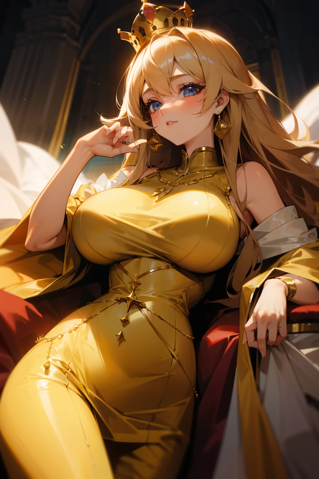 Girl, queen, crown, gold clothes, ,