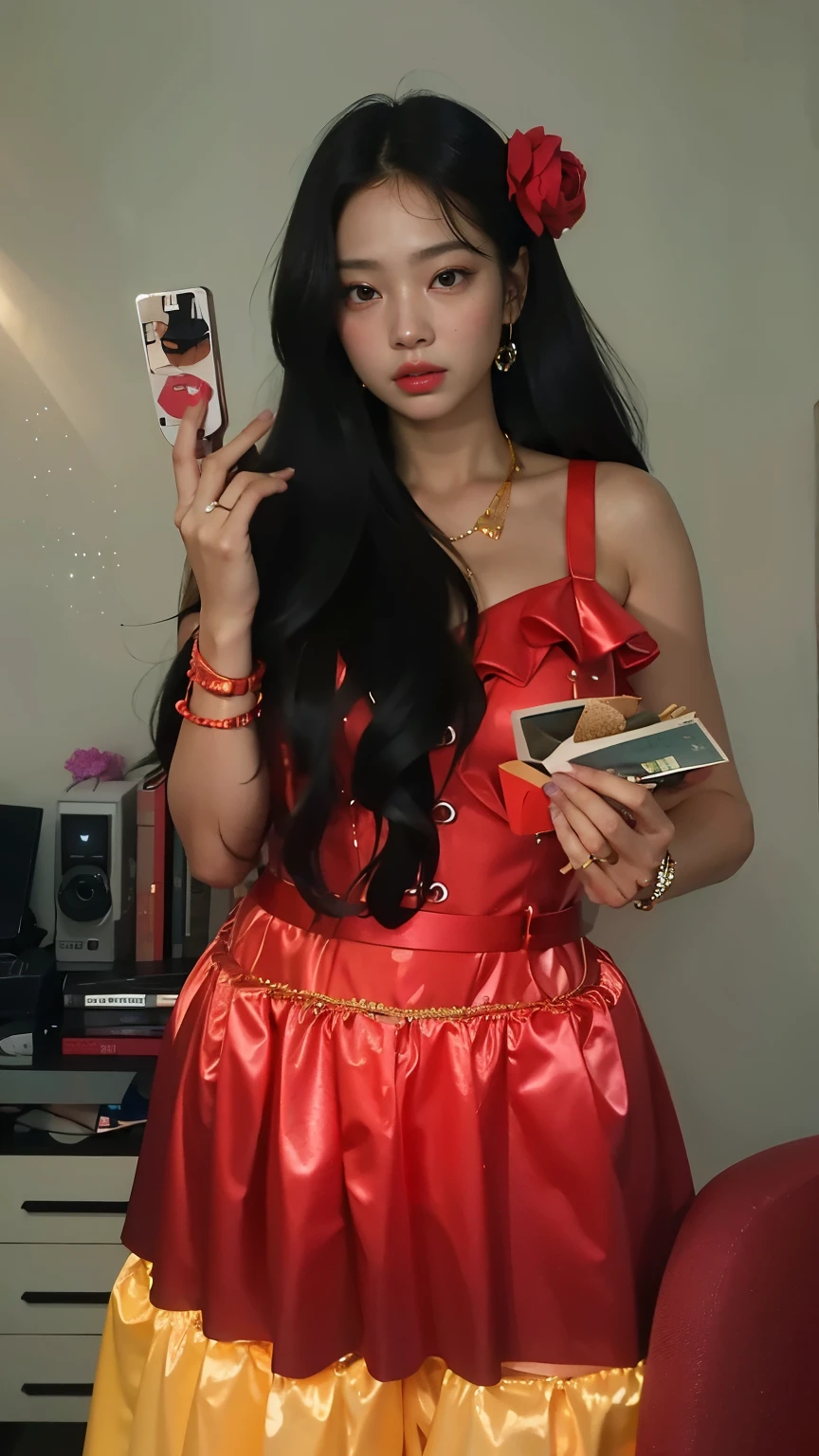Jenni Blackpink de cabelo cacheado HD with cute lips and huge, an Asian adult woman , beautiful hair, Arms pretty , seios grandes , fleshy lips, olhos bonitos, olhos bem bonitos