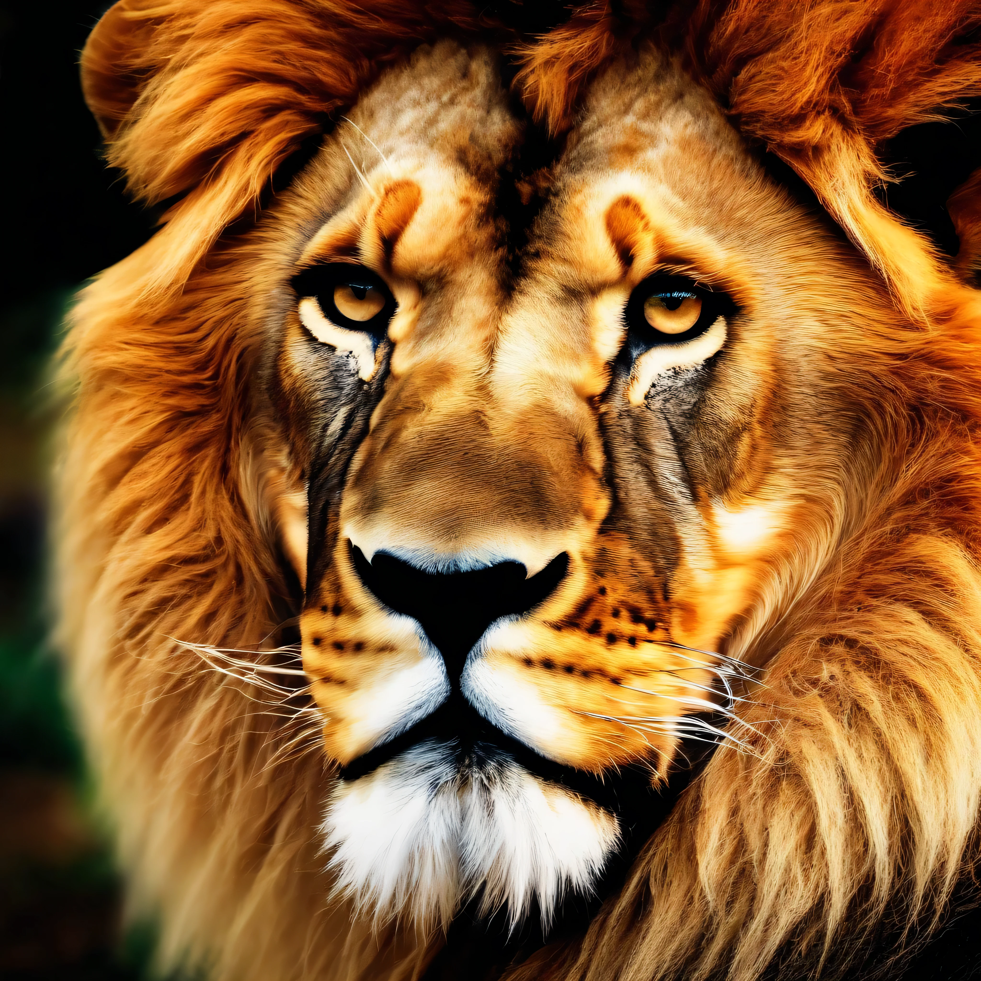 A close up wrathful lion face 