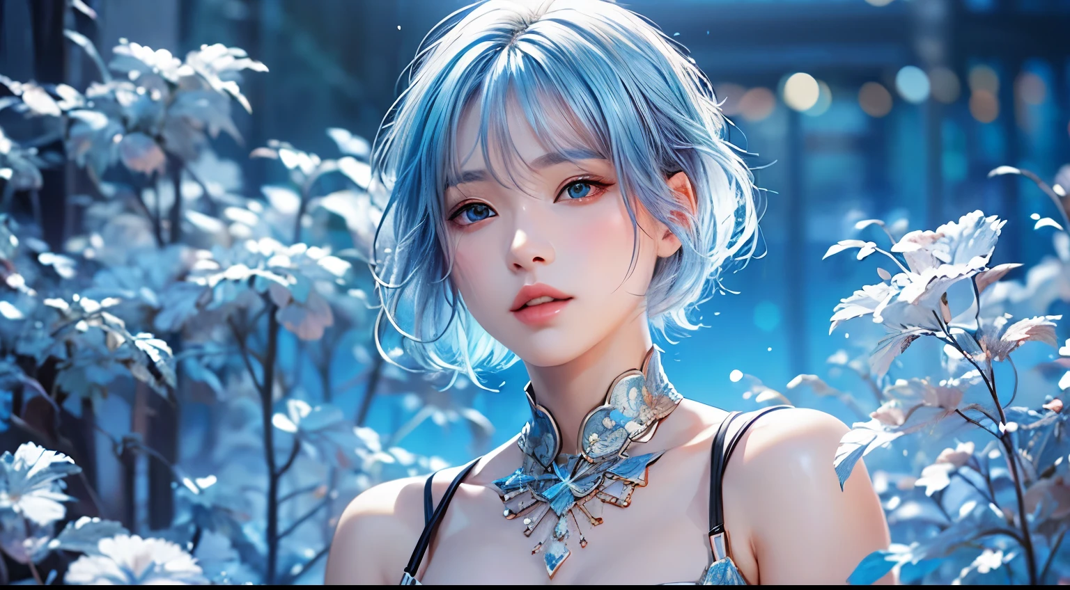 high quality,1 girl,short hair, Super detailed CG illustration of a young woman with a calm expression, Stare into the distance,His striking light blue hair blew gently in the desert breeze. The landscape behind him is vast and stunning, Taking viewers into a world of wonder and discovery.More ideas