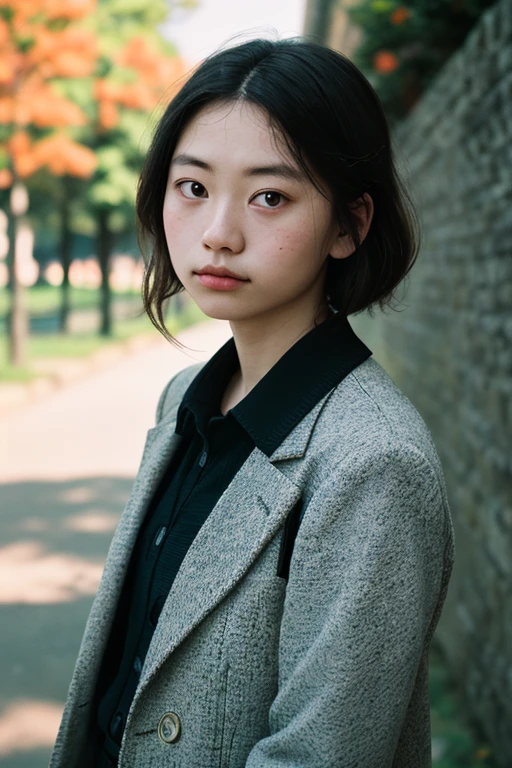 Portrait, shot on Leica, shadowplay, gorgeous lighting, subtle pastel hues, outdoors