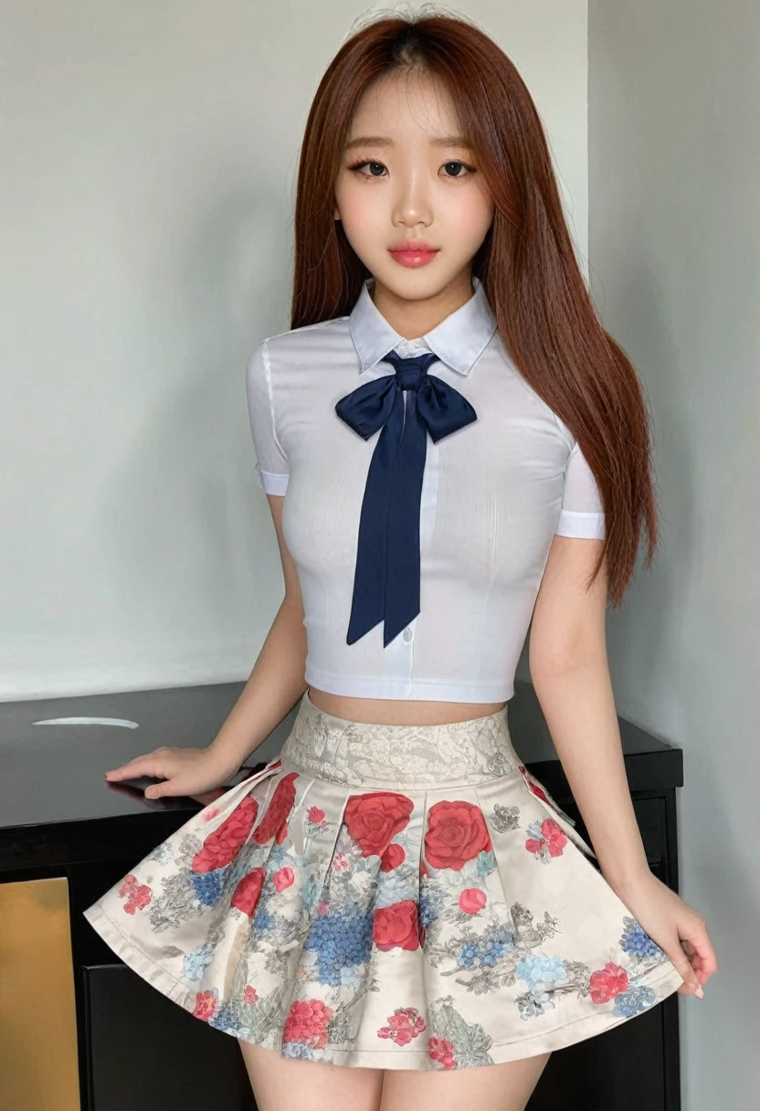 (best high quality:1.2), Work of art, 8k, extremely detailed, (High detail:1.2), (Hotlexi woman), Solo, 24 year old Korean Ulzzang female, ((skirt)), 