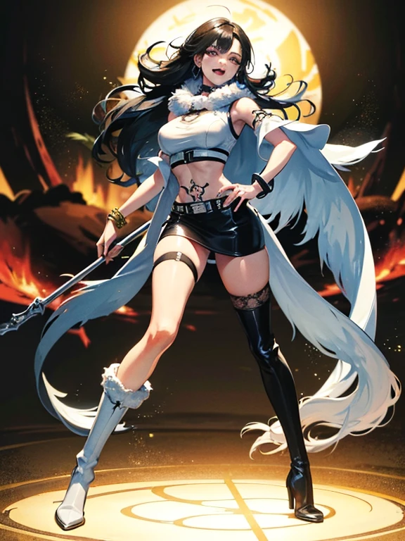 Werewolf girl, ((Fluffy skin)), paw放在脚上, fluffy fur on Body, ((Fangs)), ((paw)), Tight crop top, Split, , huge metal bracelet, Huge metal collar, High-leg over-the-knee boots, light green pole_detailed_(Lacy, fur, silk, satin)_(clothing, skirt), detailed face, detailed beautiful shiny eyes, slit pupil, Metal Reflection, future city square, (tattooed, marked)_fit_muscular_Body, (((1 girl))), portrait, (full Body), natural breast, Medium Length Hair, masterpiece, best quality, Pretty and beautiful:1.2, Fractal Art:1.4, 16K, High Dynamic Range, Renesas Electronics, Ray tracing, Radiosity, Anisotropic filtering, Subsurface scattering