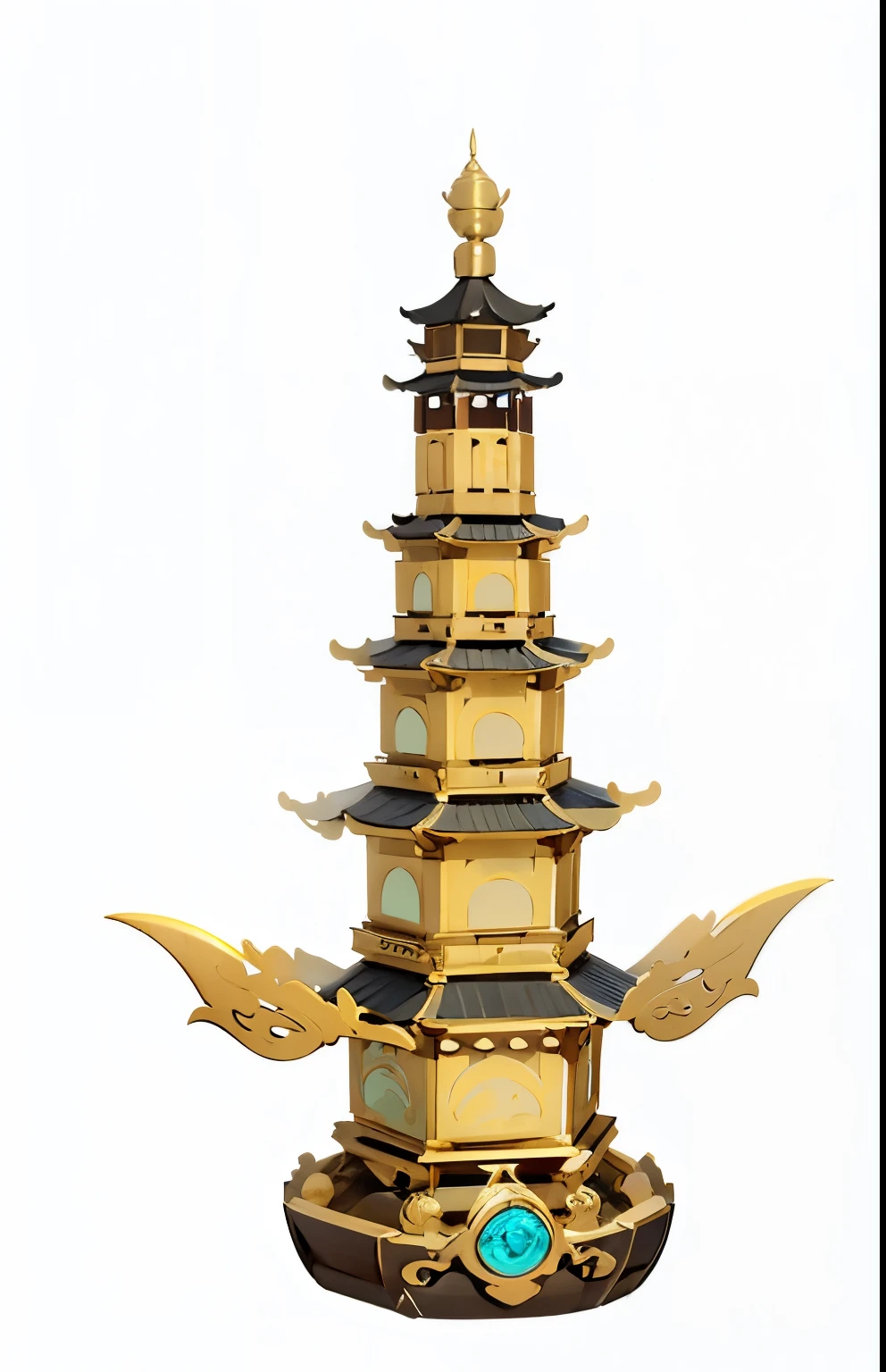 Direct vision, high quality, Detailed depiction,Clear structure,,gold的塔,pagoda,玲珑pagoda,gold