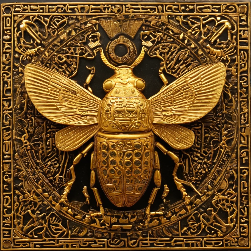 scarab,egyptian art,hieroglyphs,egyptian artifact,detailed beetle,ancient egyptian,enigmatic symbols,precious stone inlay,mythical creature,burnished gold,noble pharaohs,eclectic treasures,sacred amulet,ornately carved figurine,preserved history,eternal beauty,rich cultural heritage,ancient civilization,spiritual significance,divine protection,Ra's sacred animal,luck and rebirth,mysterious carvings,ceremonial jewelry,decorative motifs,bejeweled wings,amazing craftsmanship,cryptic inscriptions,royal cartouche,ancient wisdom,heavy symbolism,splendid elegance,complex patterns,mythological significance,glorious empire,timeless artifacts,astral connections,artistic legacy,immortal charm,intertwined narratives,majestic representation,ephemeral human existence