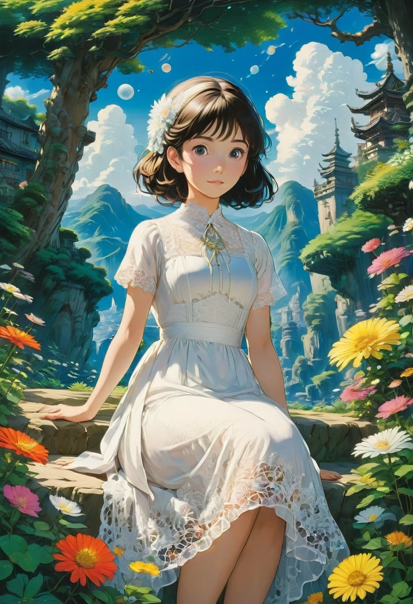 White Lace, by Studio Ghibli, best quality, masterpiece, very aesthetic, perfect composition, intricate details, ultra-detailed