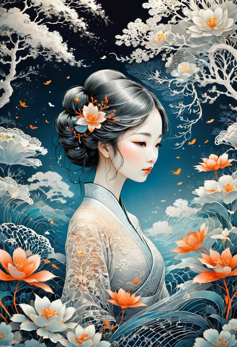 White Lace, by Tang Yau Hoong, best quality, masterpiece, very aesthetic, perfect composition, intricate details, ultra-detailed