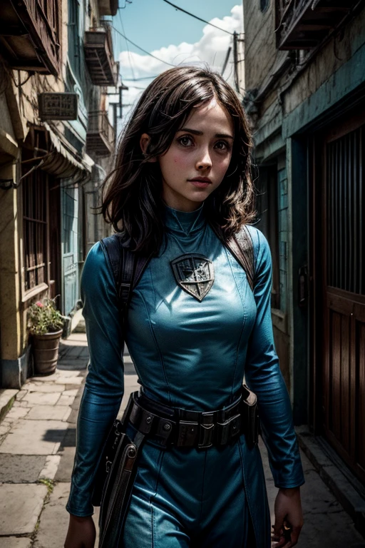 Lucy (Ella Purnell) is one of the residents of the shelter; Maximus (Aaron Moten), a young soldier in blue clothes from the Brotherhood of Steel paramilitary faction ; e The Ghoul (Walton Goggins),
