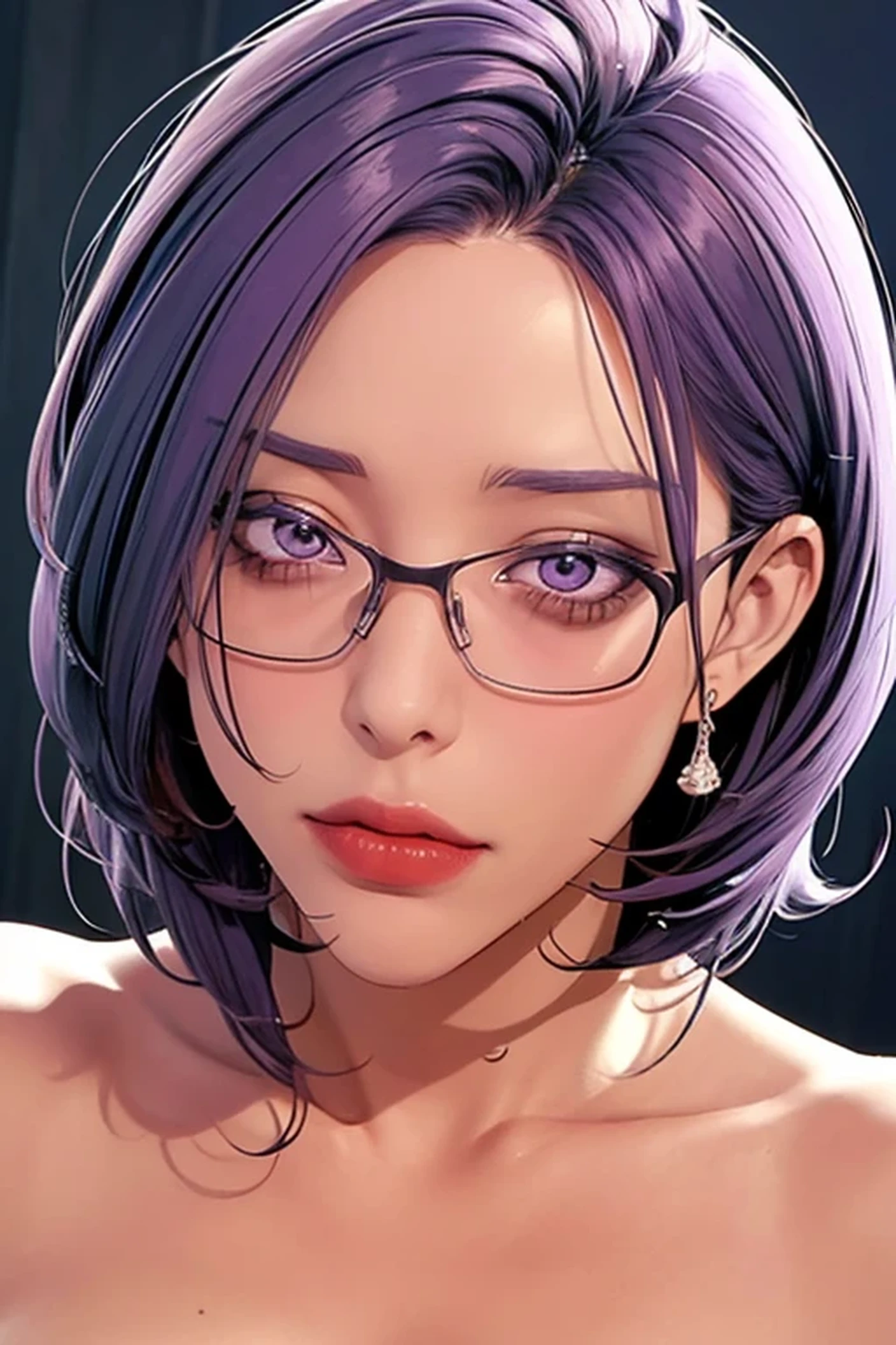 （（（Perfect number，number， （（（JMT,Glasses,Purple Hair,short hair,Purple Eyes,）））型number:1.7））），((masterpiece)),high resolution, ((Best quality at best))，masterpiece，quality，Best quality，（（（ Exquisite facial features，looking at the audience,There is light in the eyes，Happy，Interweaving of light and shadow，））），（（（looking at camera，)）））