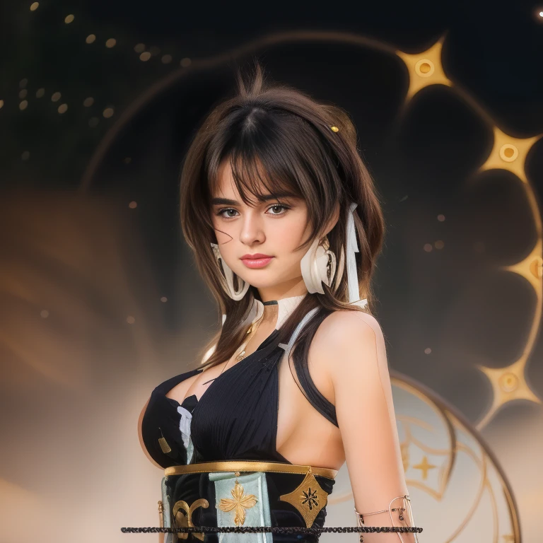 A ultra beautiful girl, gorgeous babe, cute, very  large  breasts, gorgeous european girl of 18 years  old , (((european face))), UHD, 12K, MASTERPIECE, PHOTOREALISTIC, ULTRA REALISTIC, INSANE DETAILS, turn this character into reality, ((the most cute girl face in the world, young)), black hairs, detailed dresses