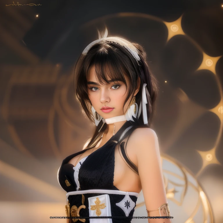 A ultra beautiful girl, gorgeous babe, cute, very  large  breasts, gorgeous european girl of 18 years  old , (((european face))), UHD, 12K, MASTERPIECE, PHOTOREALISTIC, ULTRA REALISTIC, INSANE DETAILS, turn this character into reality, ((the most cute girl face in the world, young)), black hairs, detailed dresses
