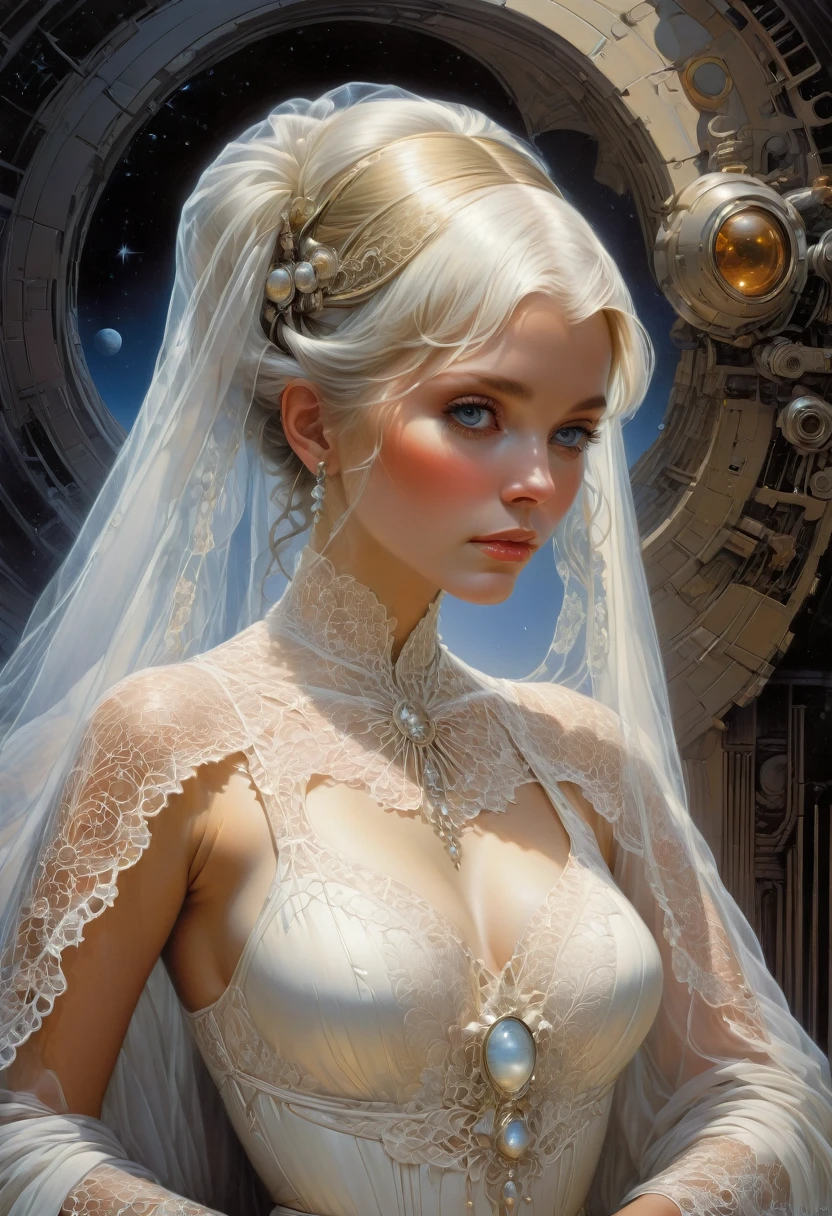 White Lace, by Ralph McQuarrie, best quality, masterpiece, very aesthetic, perfect composition, intricate details, ultra-detailed
