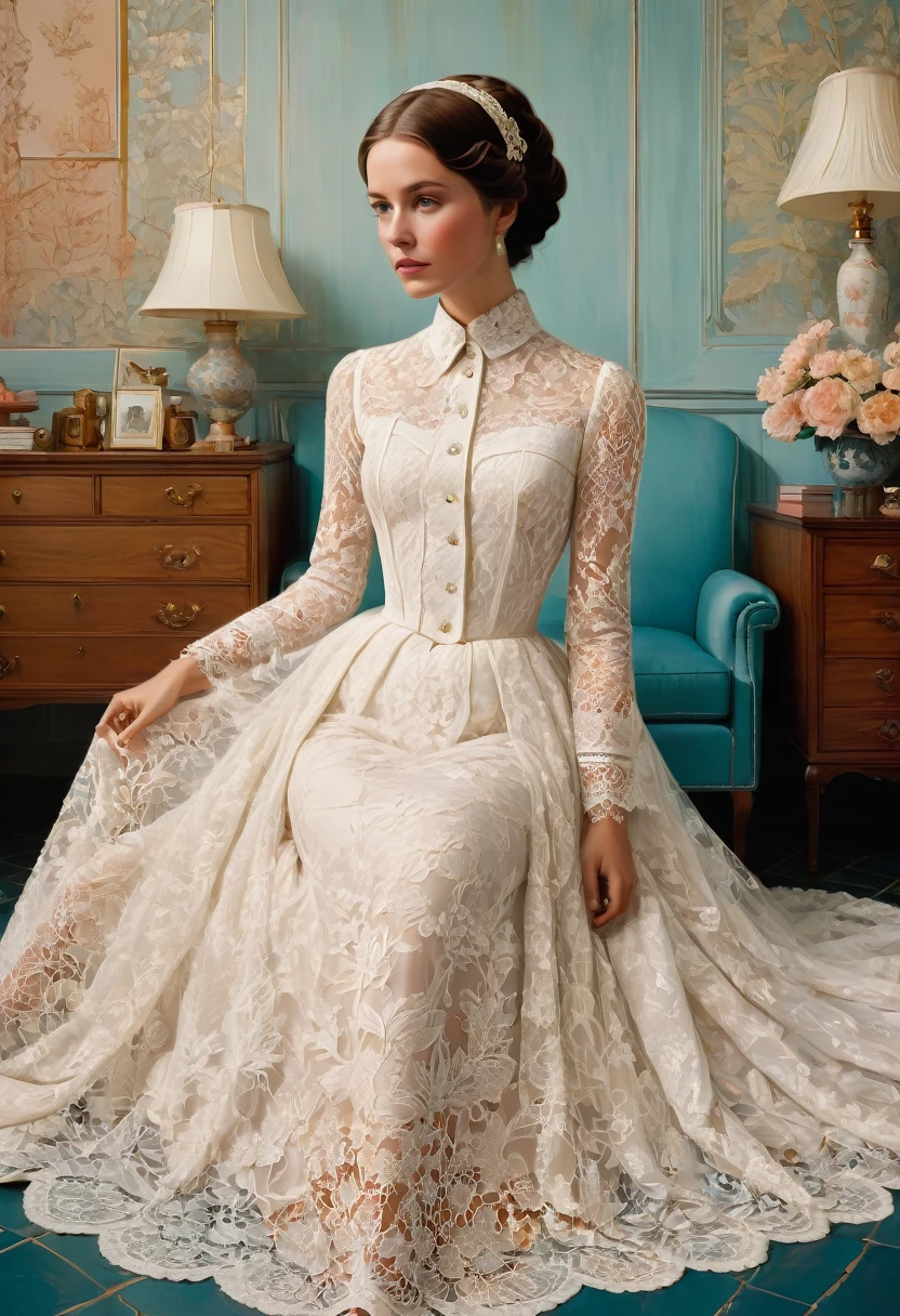 White Lace, by Wes Anderson, best quality, masterpiece, very aesthetic, perfect composition, intricate details, ultra-detailed