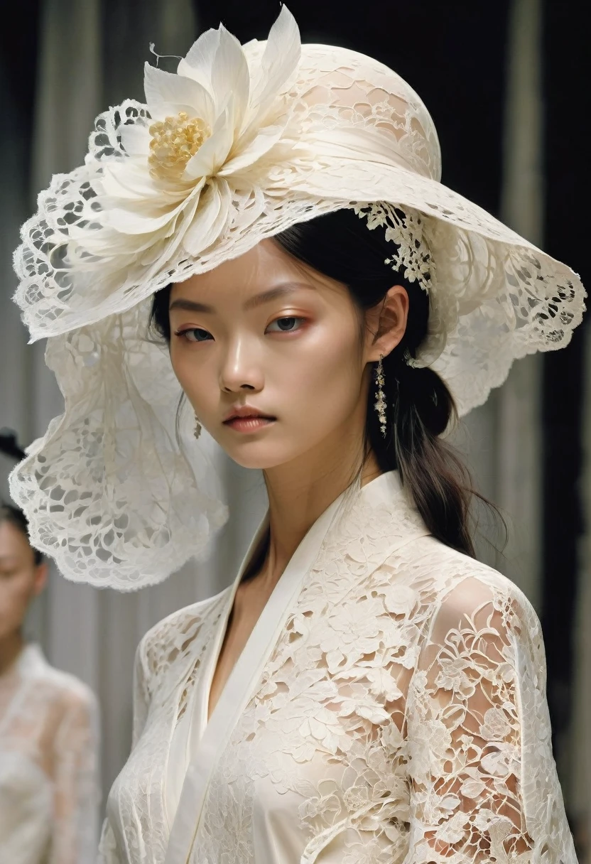 White Lace, by Yohji Yamamoto, best quality, masterpiece, very aesthetic, perfect composition, intricate details, ultra-detailed