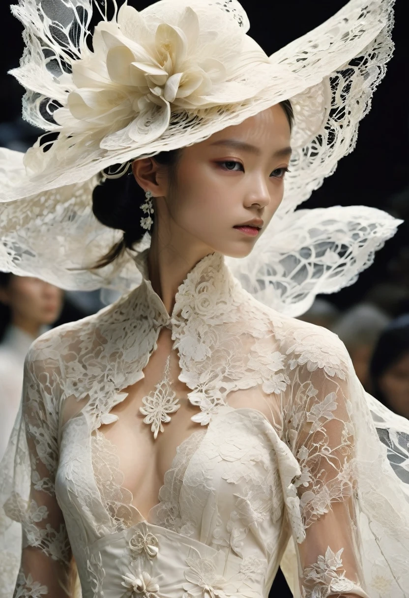 White Lace, by Yohji Yamamoto, best quality, masterpiece, very aesthetic, perfect composition, intricate details, ultra-detailed