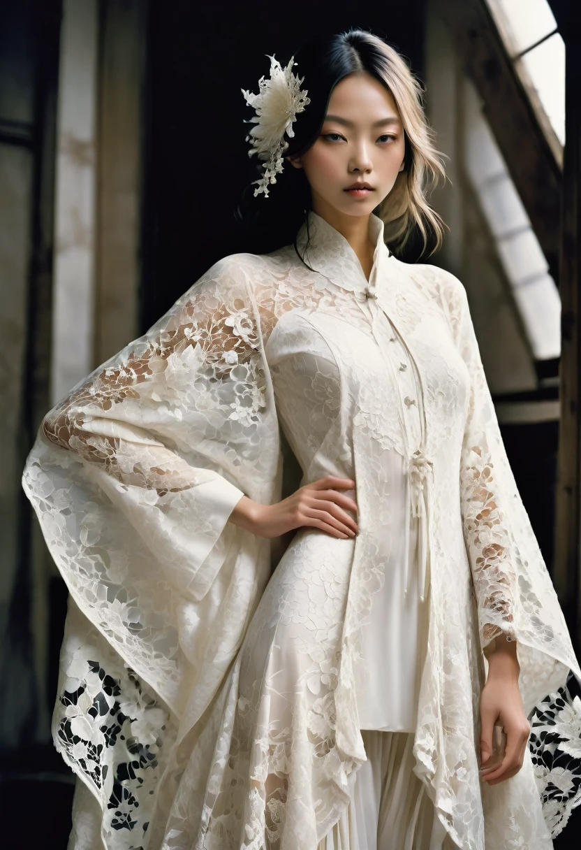 White Lace, by Yohji Yamamoto, best quality, masterpiece, very aesthetic, perfect composition, intricate details, ultra-detailed