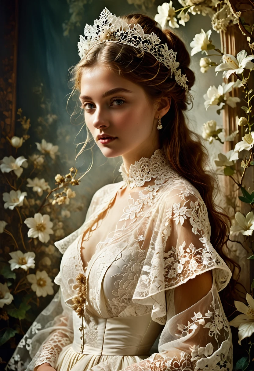 White Lace, by Clementina Hawarden, best quality, masterpiece, very aesthetic, perfect composition, intricate details, ultra-detailed