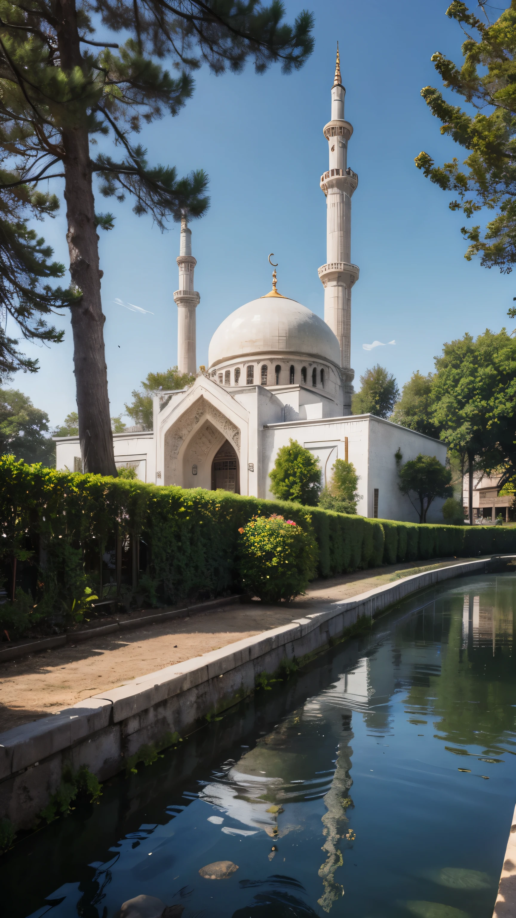 mosque, beautiful, exterior, trees,  sexy, river 