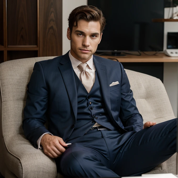 A cool bunsines man with suit sitting in chair