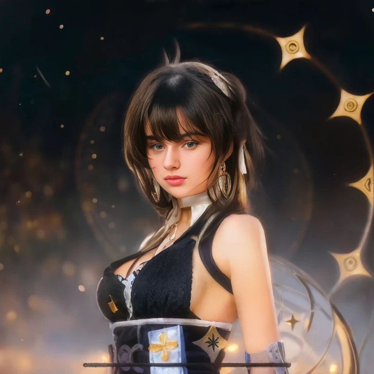 A ultra beautiful girl, gorgeous babe, cute, very  large  breasts, gorgeous european girl of 18 years  old , (((european face))), UHD, 12K, MASTERPIECE, PHOTOREALISTIC, ULTRA REALISTIC, INSANE DETAILS, turn this character into reality, ((the most cute girl face in the world, young)), black hairs, detailed dresses