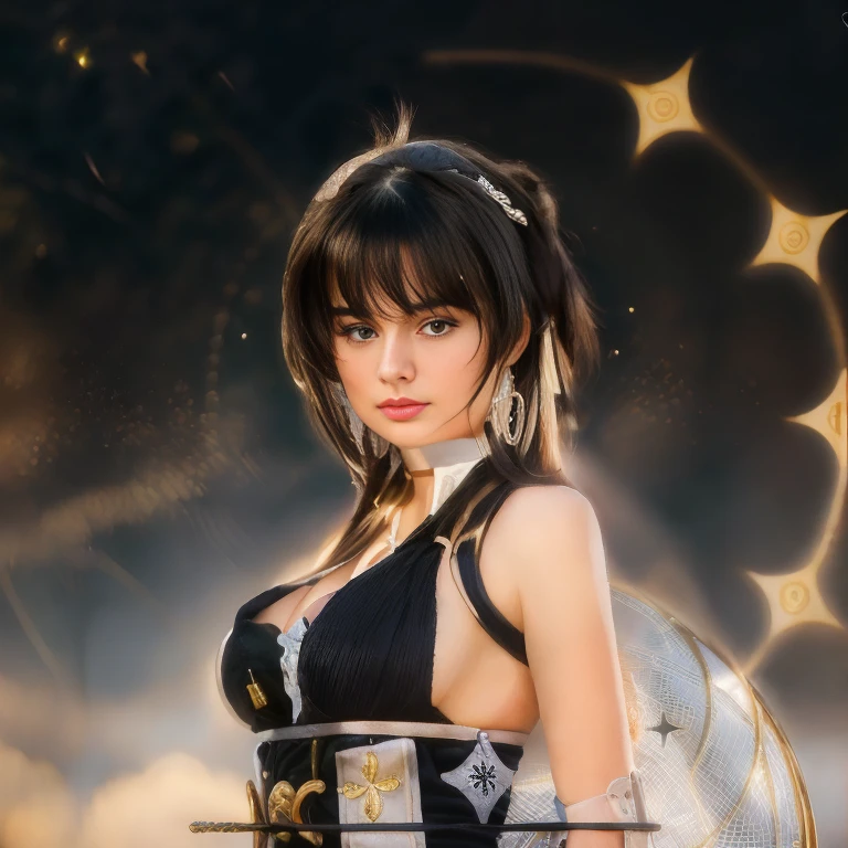 A ultra beautiful girl, gorgeous babe, cute, very  large  breasts, gorgeous european girl of 18 years  old , (((european face))), UHD, 12K, MASTERPIECE, PHOTOREALISTIC, ULTRA REALISTIC, INSANE DETAILS, turn this character into reality, ((the most cute girl face in the world, young)), black hairs, detailed dresses