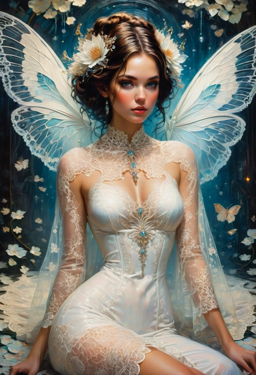 White Lace, by Gerald Brom and Brandon Woelfel, best quality, masterpiece, very aesthetic, perfect composition, intricate details, ultra-detailed