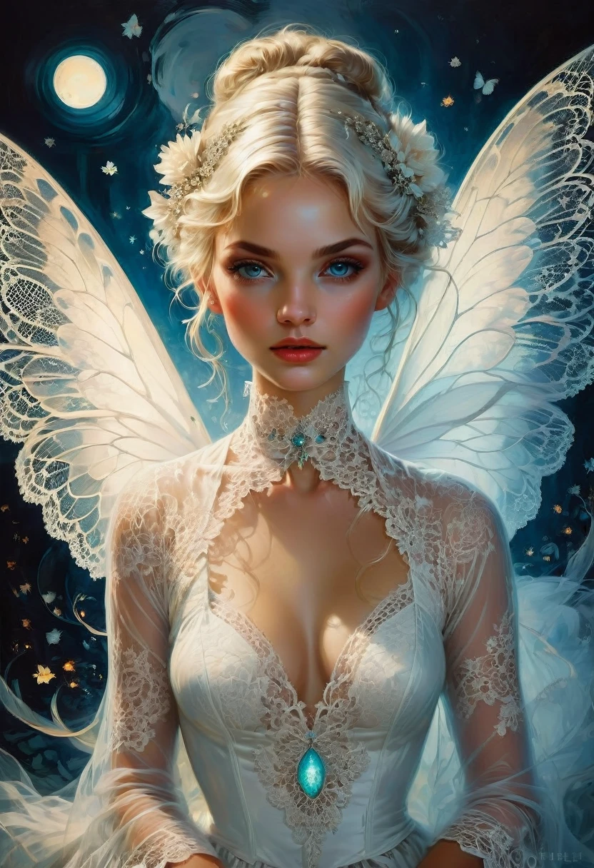 White Lace, by Gerald Brom and Brandon Woelfel, best quality, masterpiece, very aesthetic, perfect composition, intricate details, ultra-detailed