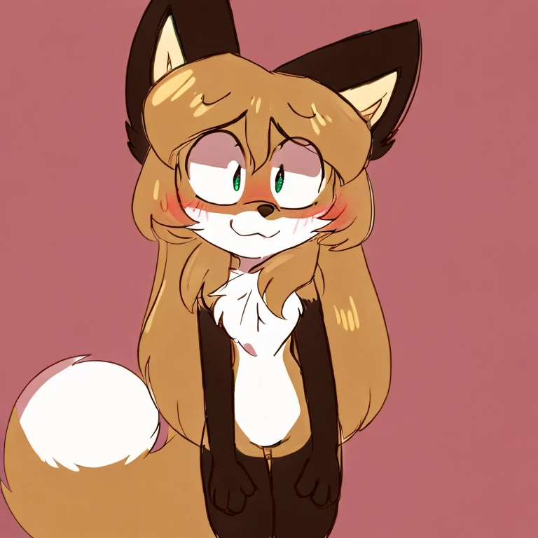 uploaded the e621, beautiful and detailed, woman (((female))) ((anthro)) Fox, (Averi, Fox girl), cinematic lighting, Fox, (anthro, fluffy fur), 1girl, anthro fox girl, body fur, curvy, sexy, nice, cute, hot, comfortable anime-style cartoon-style, digital drawing, SFW, flat chest, nervous expression, scared expression, nervous, shy smile, cartoony nervous sweat, blushing, flustered, green eyes, looking at viewer, peeking behind a corner, peeking from behind a wall, peeking, wall, simple background, tilted head, behind a wall, leaning