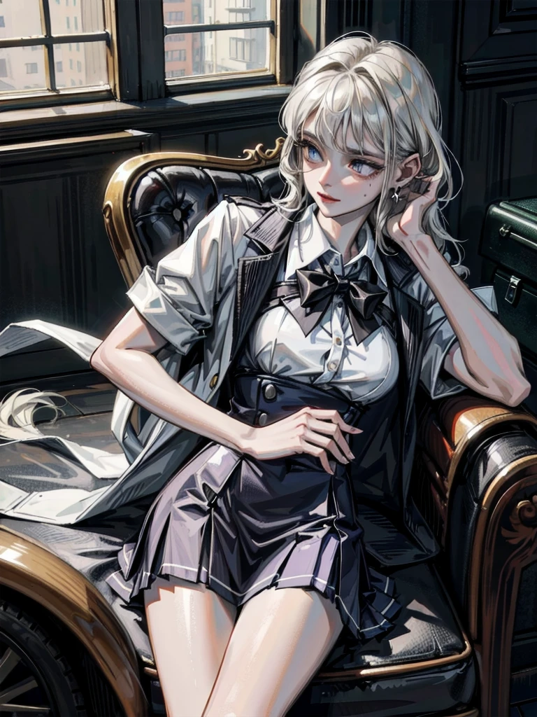(yuri), ((2 girls)), absurdres, RAW photo, extremely delicate and beautiful, masterpiece, Best Quality, ultra high resolution, 32k, hyperrealistic, ultra-detailed, detailed description, perfect anatomy, pale skin, 20 years old, detailed beautiful face and eyes, tearful mole, earring, short medium hair, wavy hair, whole body shot, big tits, school_uniform,
