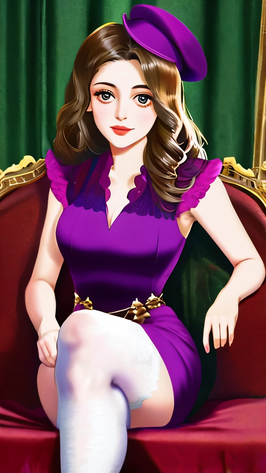 arafed woman in a dress and hat sitting on a couch, by George Hurrell, by Stan Galli, stockings and a tricorn hat, in costume, with hat, by Horst Antes, old hollywood, circa 1940s, glamorous pose, 1940s, 1 9 4 0 s, by Evelyn Abelson, in tricorn hat
