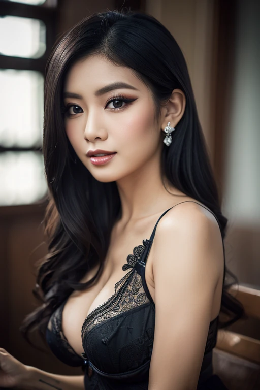 (masterpiece, Professional Lighting, 16k, 8k wallpaper, RAW Photos, Realistic:1.8, Super detailed, Natural soft lighting, Detailed skin, Detailed face, Fine grain, Texture Skin, Structure of the film, Detailed Background:1.2 ), , cute beautiful woman with perfect body: 1.4, スリムでBig Breasts: 1.2, ((Brown Hair Dark, Big Breasts: 1.2)) , (Small thin transparent lace mini dress, No underwear, Highly detailed breasts, Happy expression, Are standing: 1.2), ((Rainy city night view, balcony : 1.3. Women take center stage)), Highly Detailed face and skin texture, Fine grain, double eyelid