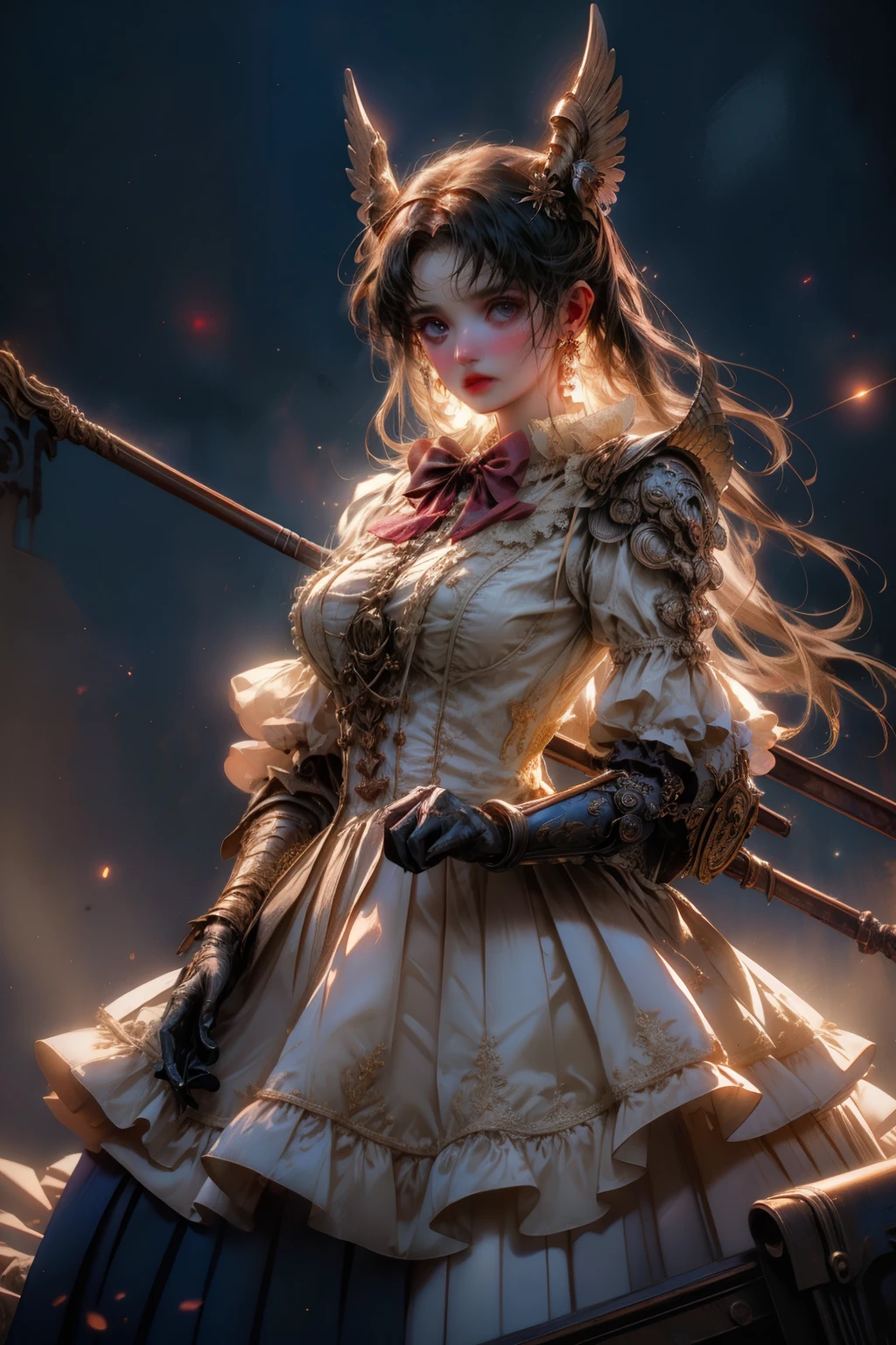 ((best quality)), ((masterpiece)), (detailed), plain background, white background, Bloodborne inspired,  occult aesthetic, occult, detailed and intricate steampunk and detailed gothic, NSFW, Very dramatic and cinematic lighting, cosmic horror, grim-dark, side-lighting, perfect face, a beaituful goddess valkyrie adorned and enshrined in armour, Bloodborne inspired valkyrie, occult aesthetic valkyrie, occult valkyrie, detailed and intricate steampunk and detailed gothic valkyrie, NSFW, Fluttering lace flared long knee length dress with frilly petticoats, knee length dress, pleated petticoats, lolita dress, petticoats gothic lolita, side-lighting, gothic lolita aesthetic, beautiful small breasts, small breasts, full body, whole body, body, plain background, white background, blank background, no background, white background