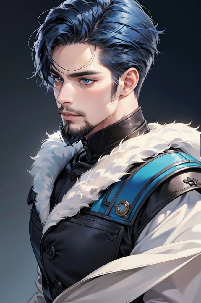 (best quality,4k,8k,highres,masterpiece:1.2),ultra-detailed,(realistic,photorealistic,photo-realistic:1.37),30 year old man,3 day beard,handsome anime,portraits,strong,masculine,dark blue hair,sharp jawline,mesmerizing eyes,perfectly styled hair,short hair, cool anime outfit,confident expression,vibrant colors,dynamic lighting