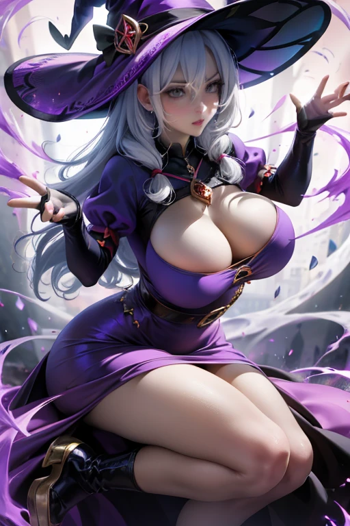 witch, big breast, spell casting pose, sexy dress