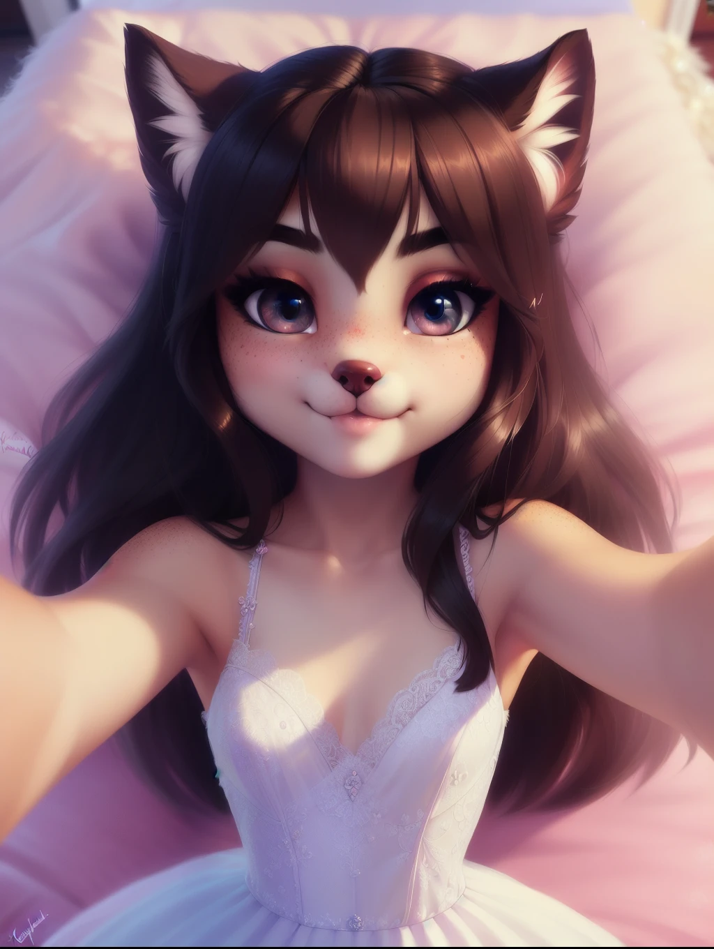 beautiful and detailed upper body portrait , (( anthro puppy)), anatomically correct, Schlank, Hochgeladen E621, detailed flauschige fur, (von Fluff-Kevlar, Iskra, personalami, Pino Daeni), 1girl, stylish swimsuit, adorable, beach towel , 1girl, realistic, ultra sharp image, view from above, (solo), highly detailed, first person view, masterpiece, lying on her back, short hair, flat chest, dark hair, perfect eyes, absurd resolution, cute snout, eyelashes, (kissy face), (Kissing mouth), first kiss, very young girl, detailed facial features, sharp focus, selfie, (full body 1:2), fluffy tail, blushing, choker, innocent,