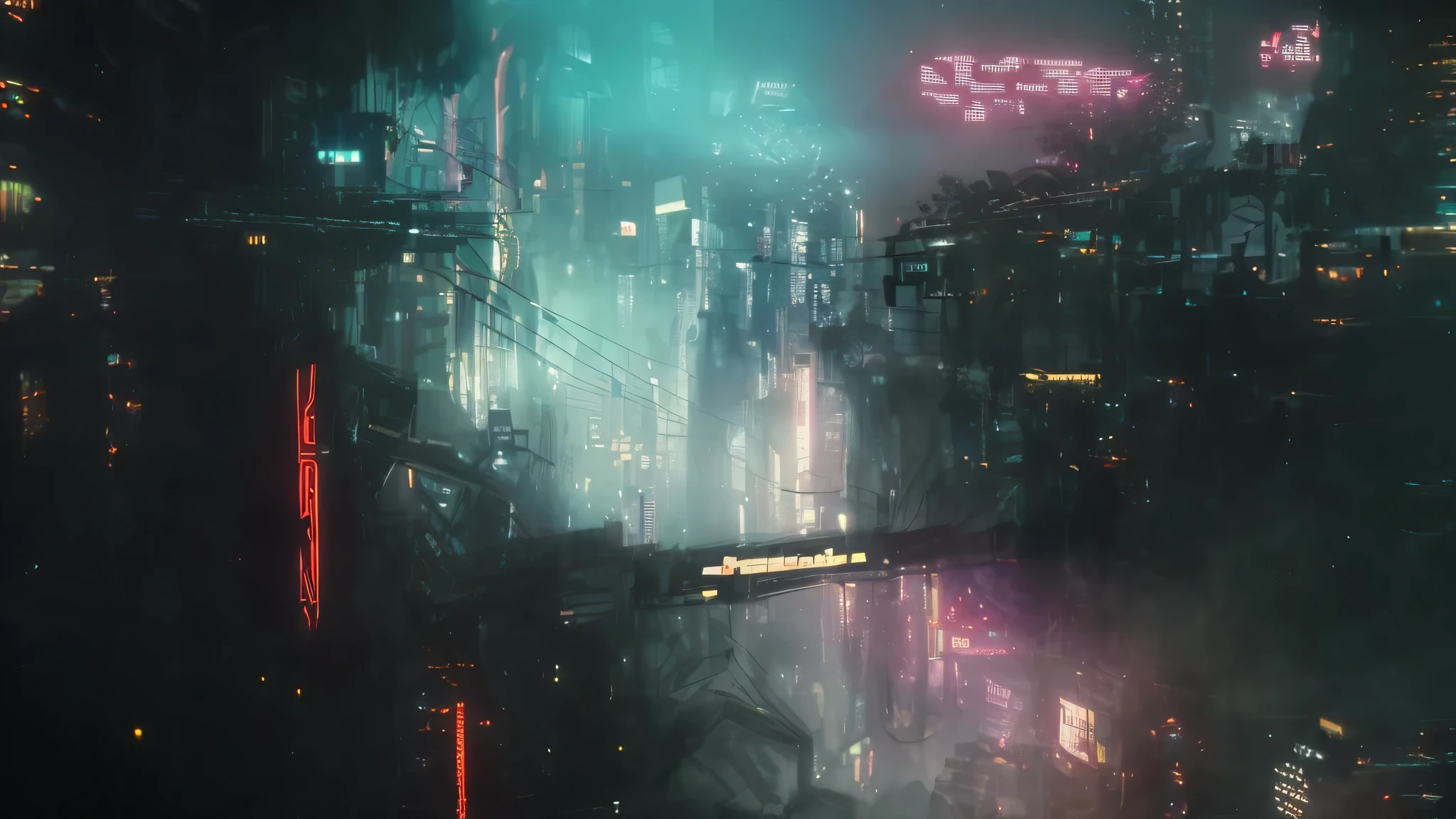 arafed view of a city at night with a lot of lights, cyberpunk dreamscape, hyper realistic cidade ciberpunk, atmosfera ciberpunk, blade runner vibes, cidade ciberpunk, dirty cidade ciberpunk, Paisagem da cidade de Bladerunner, cidade ciberpunk in the distance, cidade ciberpunk landscape, cidade ciberpunkscape, futuristic cyberpunk night in Tokyo, cidade ciberpunk backdrop, Dark Cyberpunk Metropolis