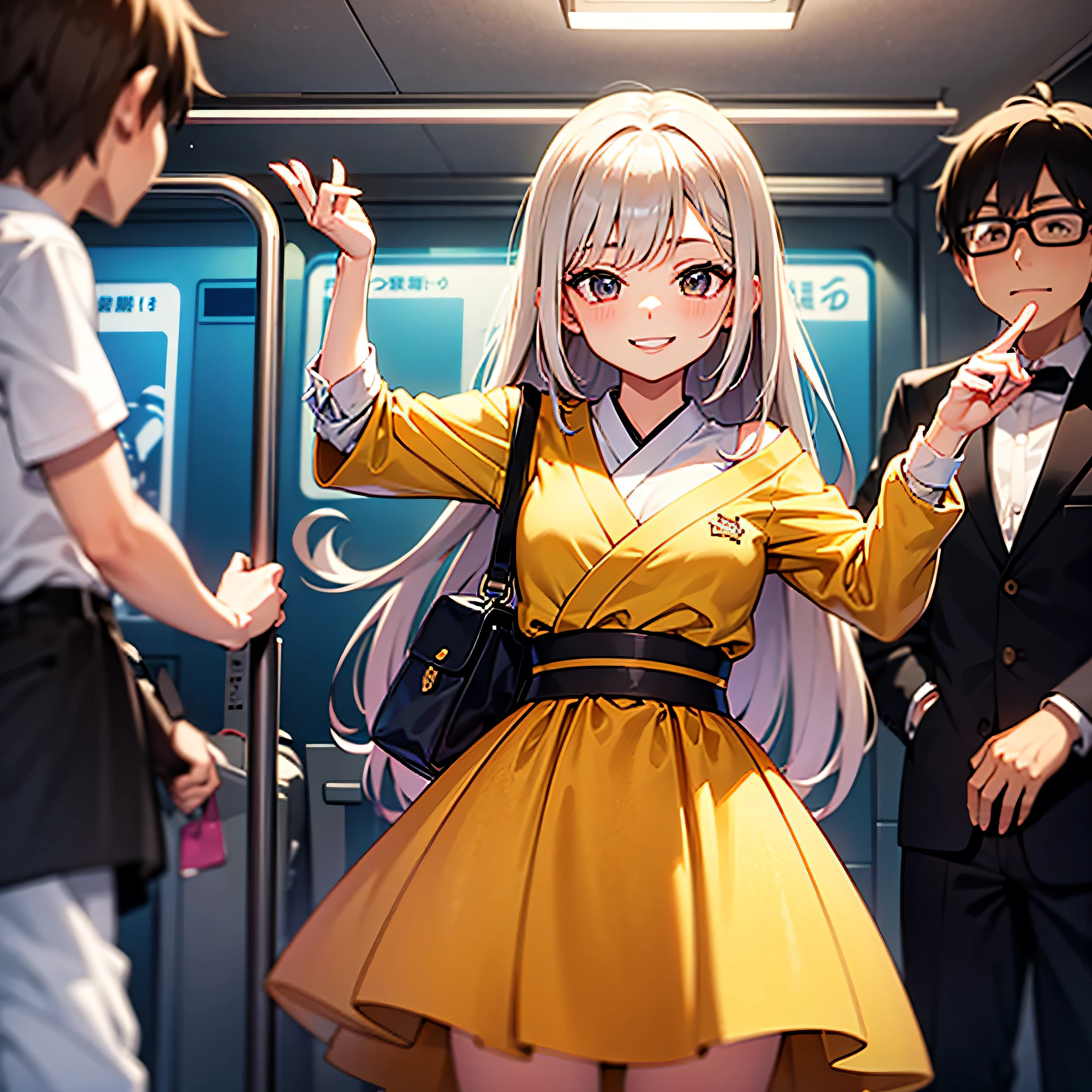 Get to grips, , 
High school girl grabbed by the buttocks on the train, 
, pleated skirt, 
Beautiful One Girl,
3 men, 
(molestation), 
Man grabbing girl's ass on train,
Man grabbing girl's chest on train,sex,score_9,score_8_up,score_7_up, best quality, masterpiece