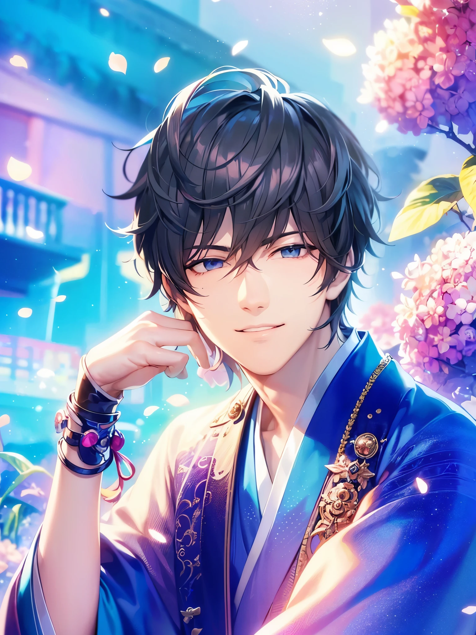 a handsome guy、Serious expression、Cool and beautiful face、Highly Detailed CG Unity 8K Wallpaper, (super masterpiece, Beautiful person, well detailed face polluted smile, It's photorealistic, Hyperrealistic)Cool and handsome face