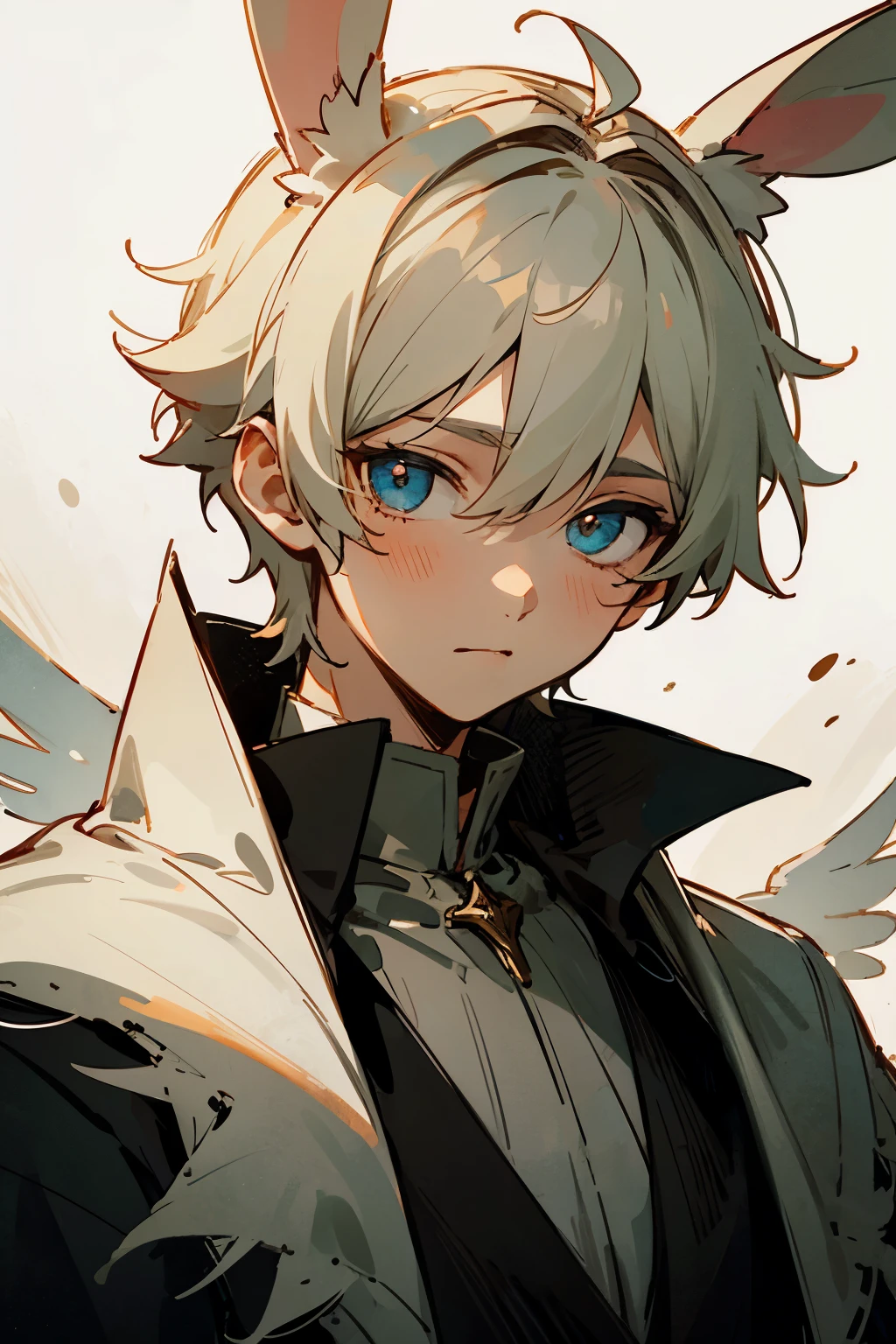 A boy with an angelic face with rabbit ears in medieval gothic anime style