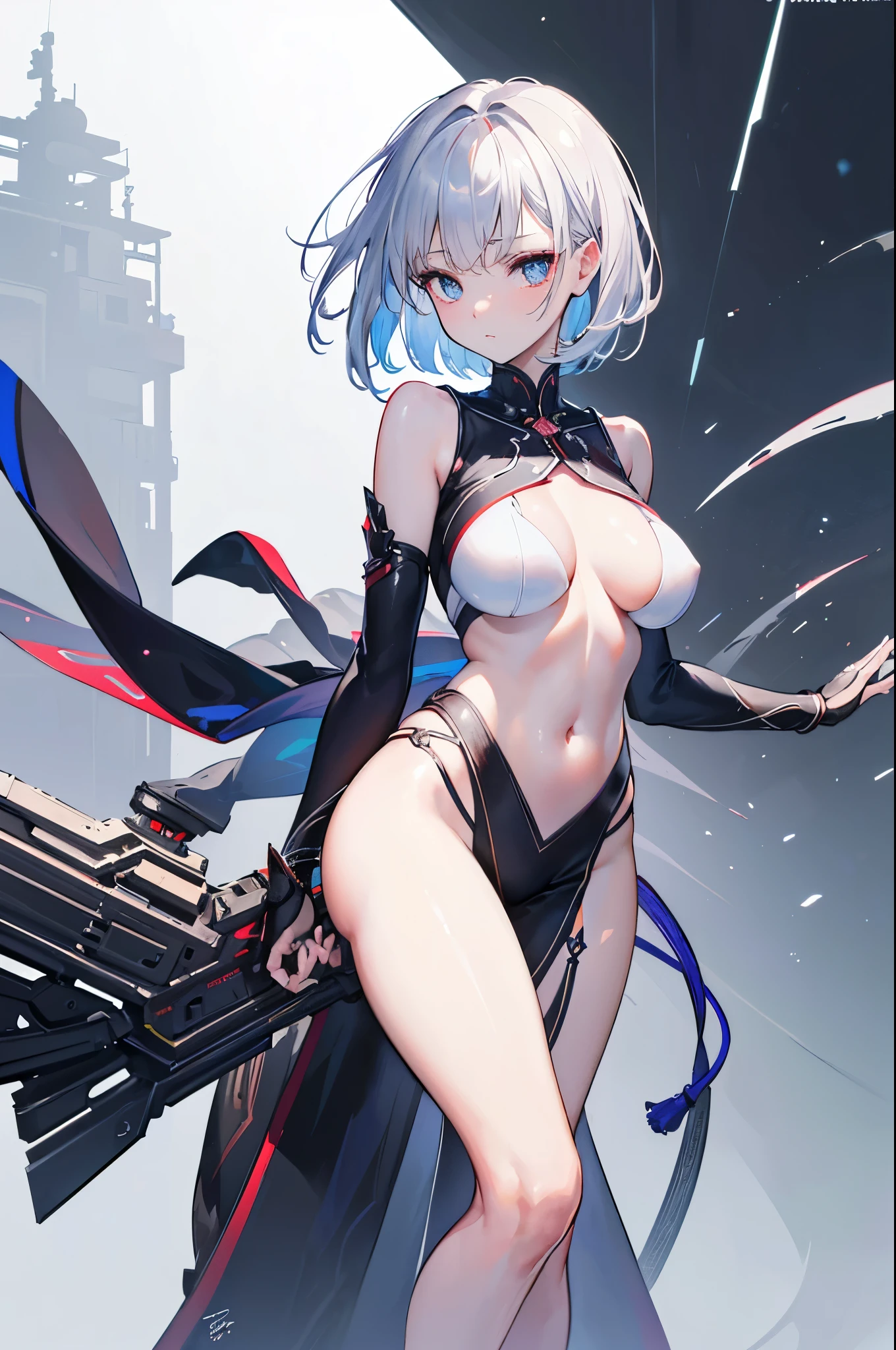 ((Best image quality, High resolution, Realistic, RAW Photos, )), ((Very detailedな CG 統合 8k 壁紙)), (Huge and stunning goddess shot, Incredible beauty, Perfect balance, Beautiful body, Slim body beauty:1.1),chromatic aberration, Written boundary depth, Soft lighting, masterpiece, highest quality, complicated, Tone Map, Very detailed, Art Station, Concept Art, Smooth, Sharp focus, Very detailed artwork, Cinematic, hyper Realistic painting, Art Stationでトレンド, 8k, Realistic, (Very detailed background:1.0), A Very detailed portrait of a solo 1girl standing, Clear pupils、Eyes with glowing details,whole body,Ferocious,cool,Short Hair,Characteristic hairstyle