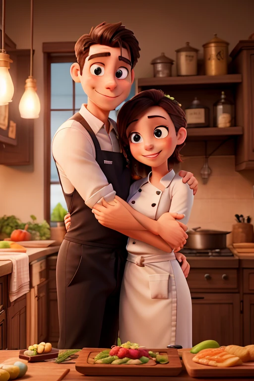 ((melhor qualidade)), , (detalhado), a chef couple in a romantic pose preparing dinner