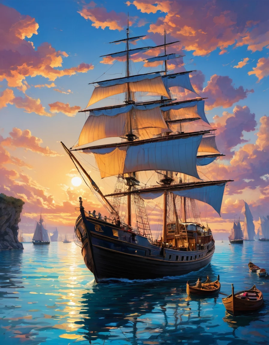 il y a un bateau qui flotte sur l'eau pres d'a chateau, Fantasy medieval town, epic RIVENDELL fantasy, RIVENDELL, highly detailed fantasy art, fantasy highly detailed, Medieval city, Highly detailed 4K digital art, peinture mate haute fantaisie, detailed fantasy art, 4K detail fantasy, a magical and lively city, detailed fantasy digital art
