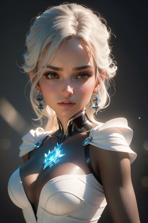 mulher, morena, Rosto super detalhe, fundo branco, soft lighting, Disney Pixar personagem 3d, arte, IP, caixa cega, sagrado, cinematic edge lighting, fino brilhante, pixar personagem 3d cute, roupa comum