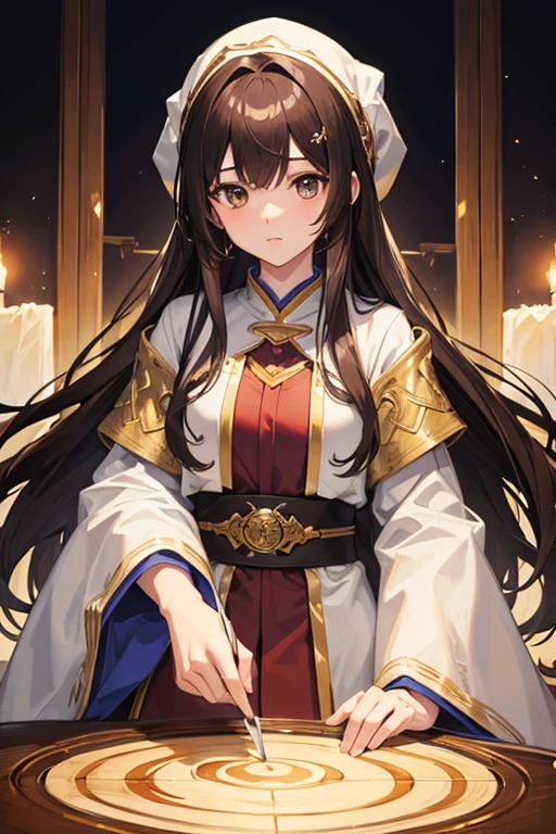 masterpiece, highest quality, High resolution,Anime Style、Brown Hair、Long Hair、Wizard、Robe、Have